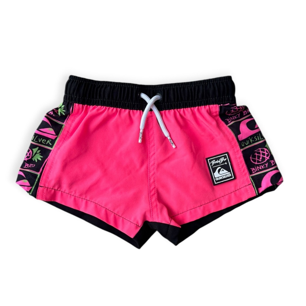 BinkyBro x Quiksilver Neon Pink Black Swim Board Shorts Boys 6-12 Months